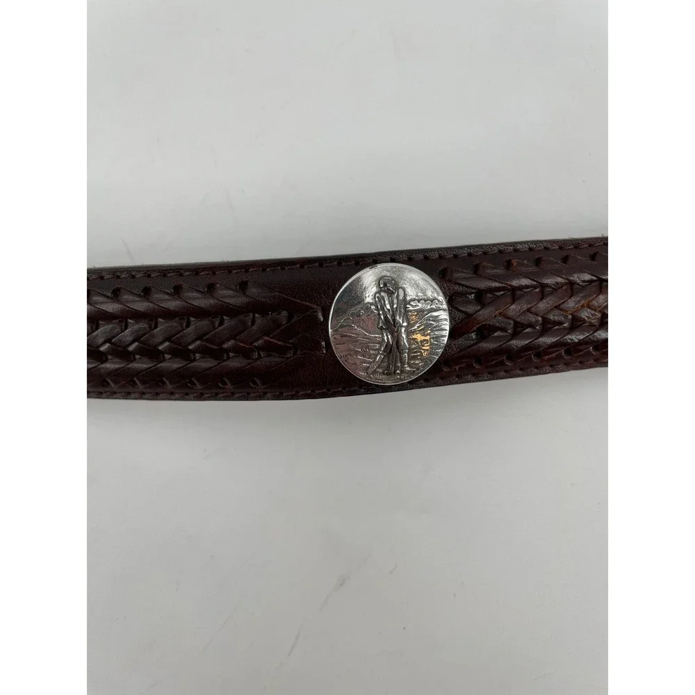 Brighton Onyx Golf Belt Mens 40 Brown Leather Braided Player Concho Vintage 1998